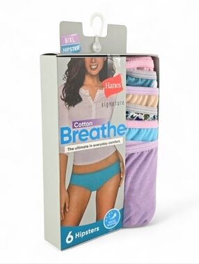Hanes Signature 6 Pairs Hipster No Ride Up Wick Moisture Spun Cotton Size 8/ XL